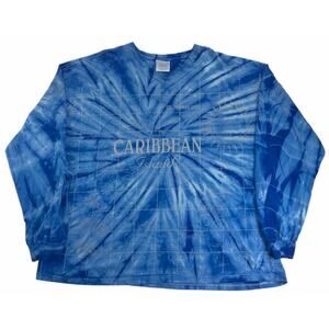 Vintage 90s Caribbean Islands AOP Men's 2XL Atlas Map Blue Long Sleeve Shirt